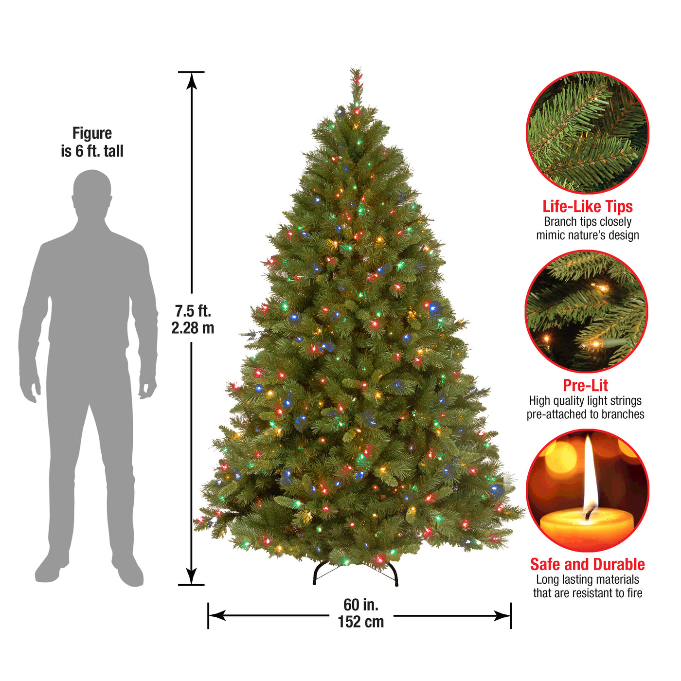 7.5 ft. Pre-Lit Winchester Pine Tree with Multicolor Lights, Plug-In - National Tree Company