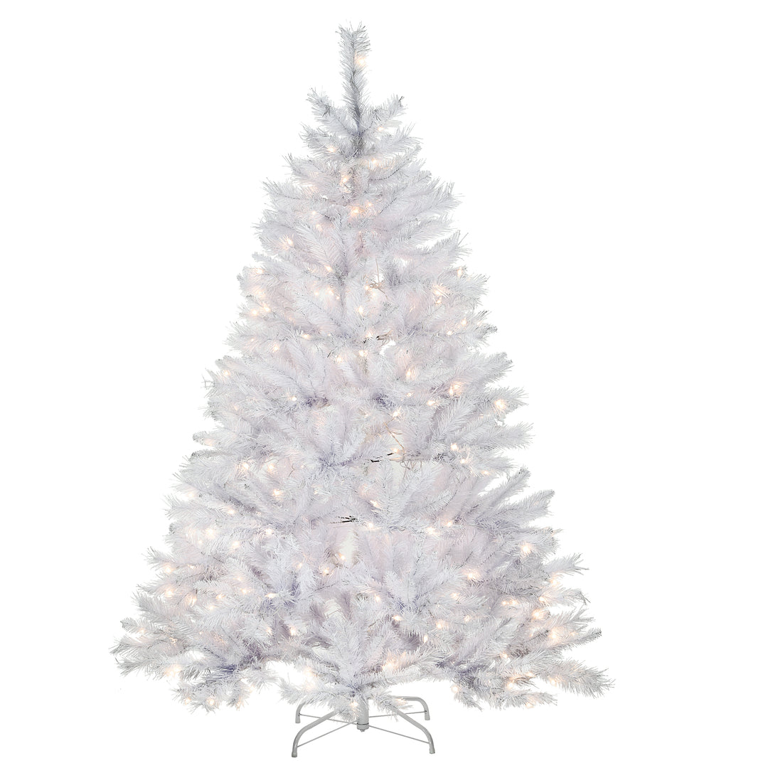 Pre-Lit Artificial Full Christmas Tree, White, Winchester Pine, White Lights, Includes Stand, 6 Feet