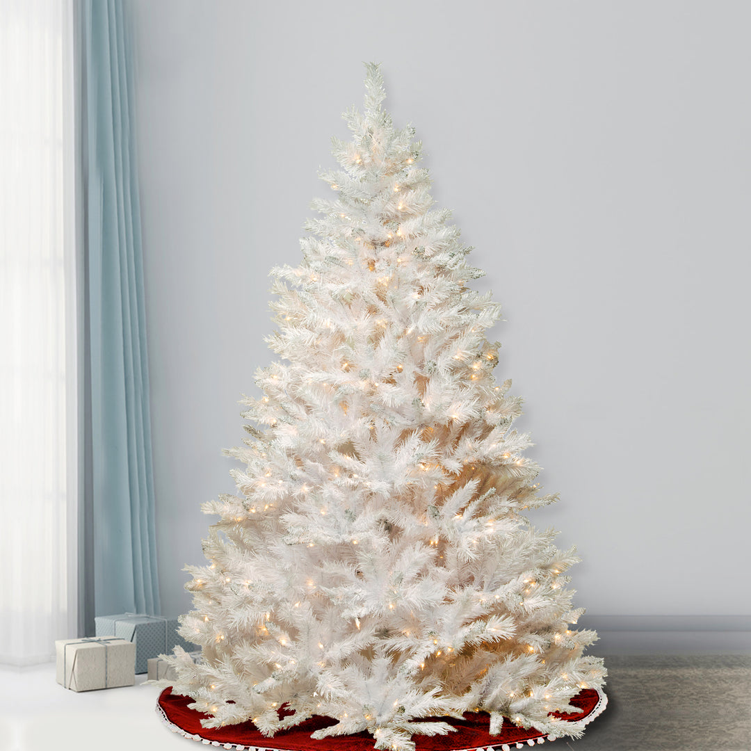 Pre-Lit Artificial Full Christmas Tree, White, Winchester Pine, White Lights, Includes Stand, 6.5 Feet