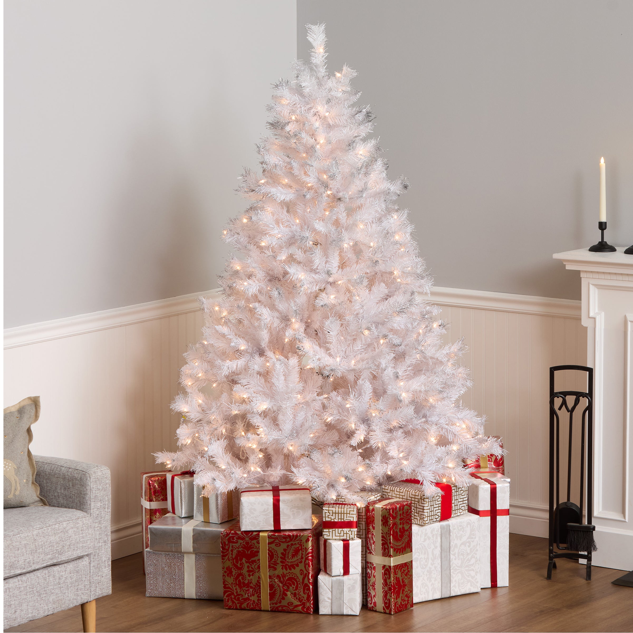 6.5 ft. Pre-Lit Winchester Pine White Tree with Clear Lights, Plug