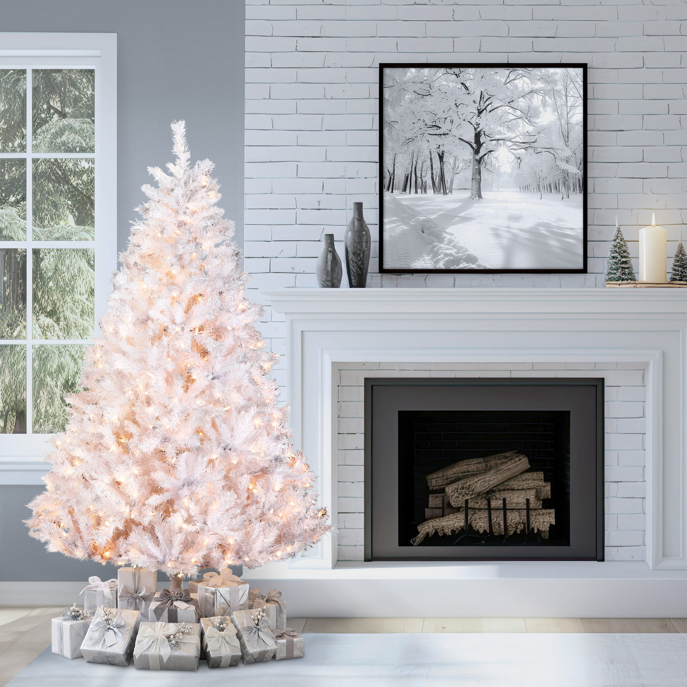 6.5 ft. Pre-Lit Winchester Pine White Tree with Clear Lights, Plug-In - National Tree Company