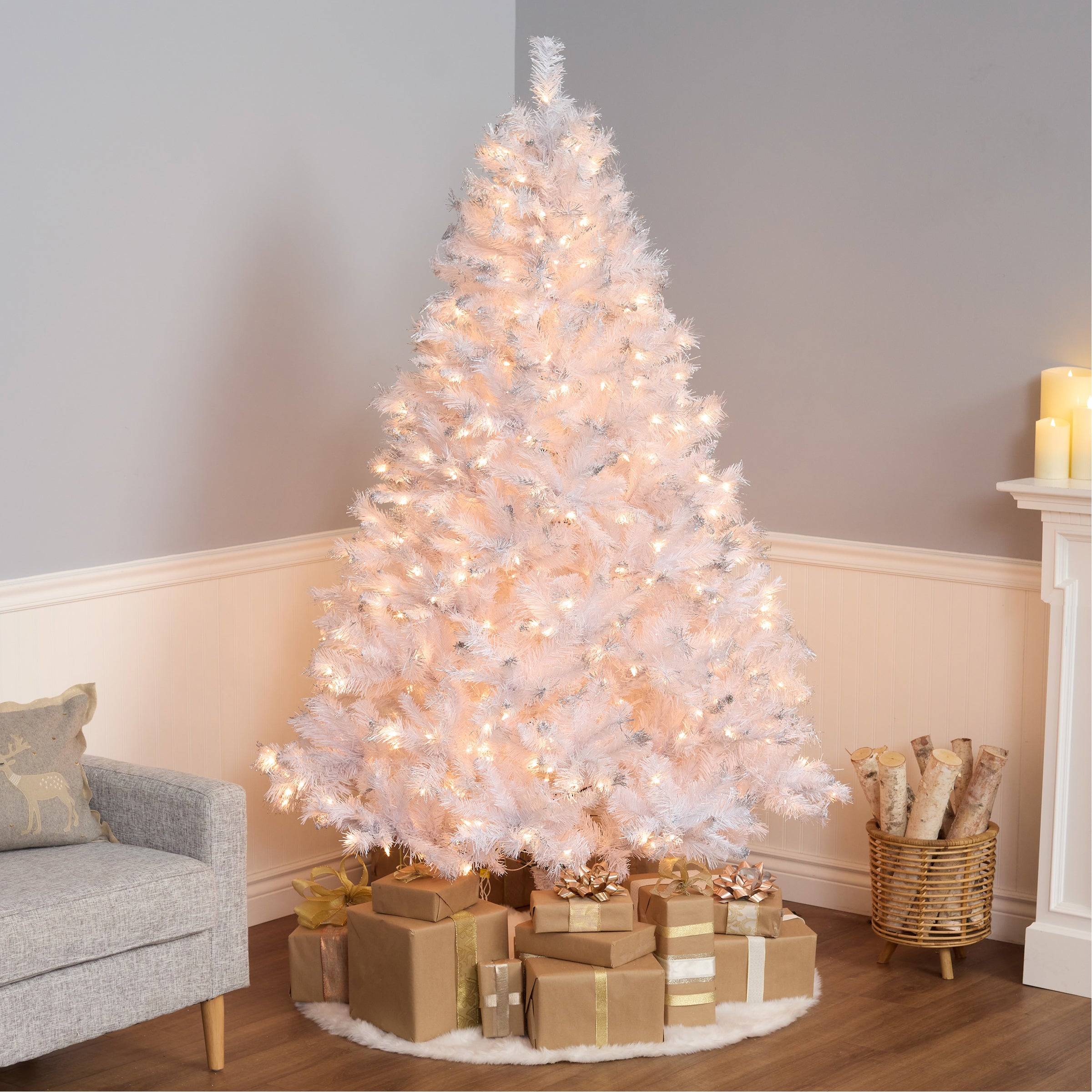 7 ft. Pre-Lit Winchester Pine White Tree with Clear Lights, Plug