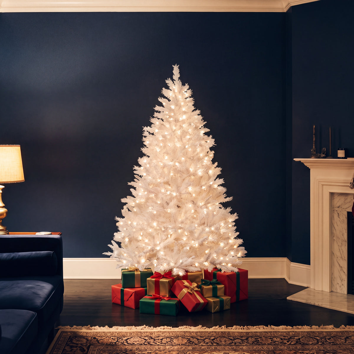 7.5 ft. Pre-Lit Winchester Pine White Hinged Tree with Clear Lights and Silver Glitter, Plug-In - National Tree Company