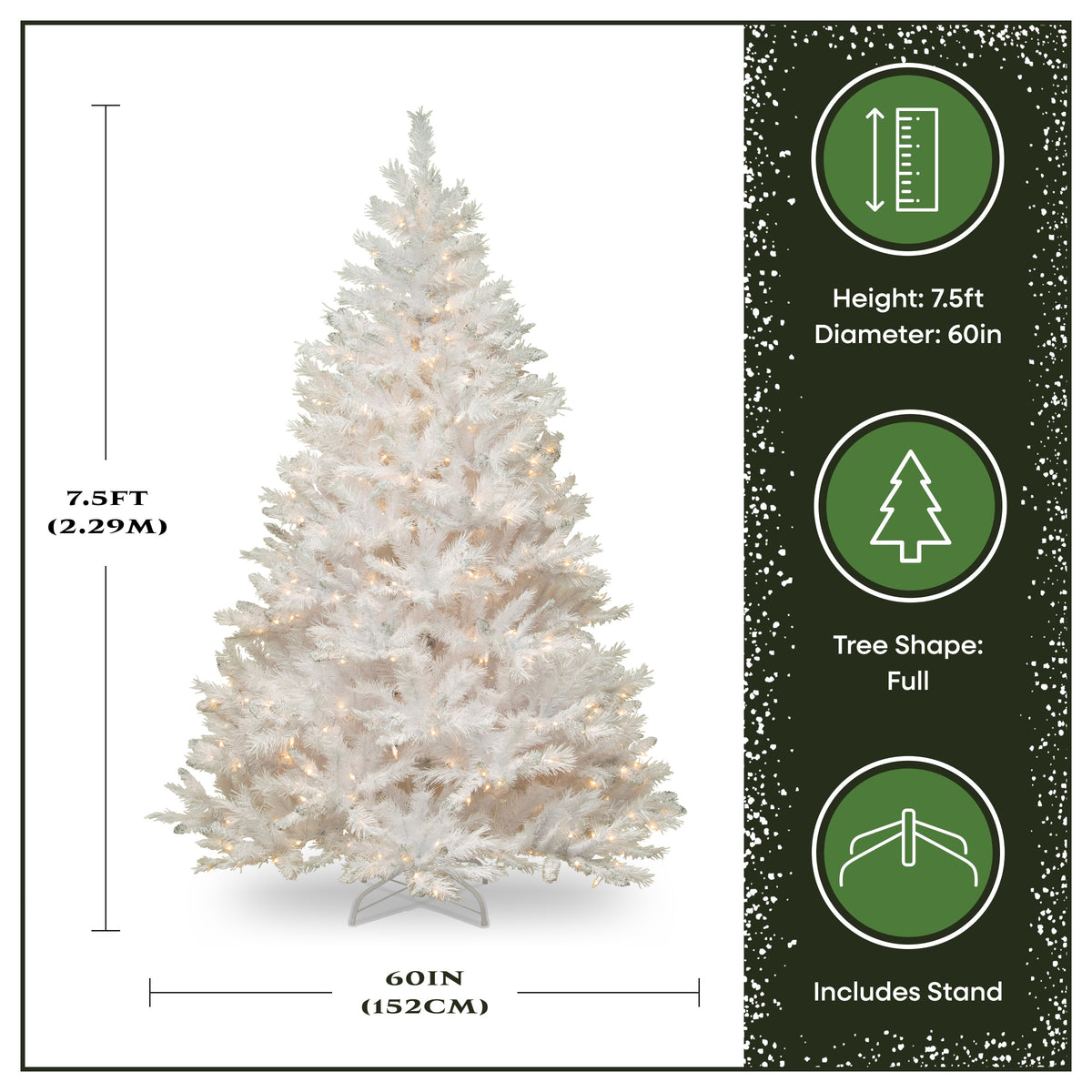 7.5 ft. Pre-Lit Winchester Pine White Hinged Tree with Clear Lights and Silver Glitter, Plug-In - National Tree Company