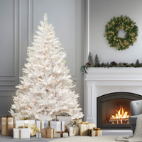 7.5 ft. Pre-Lit Winchester Pine White Tree with Clear Lights and Silver Glitter - National Tree Company