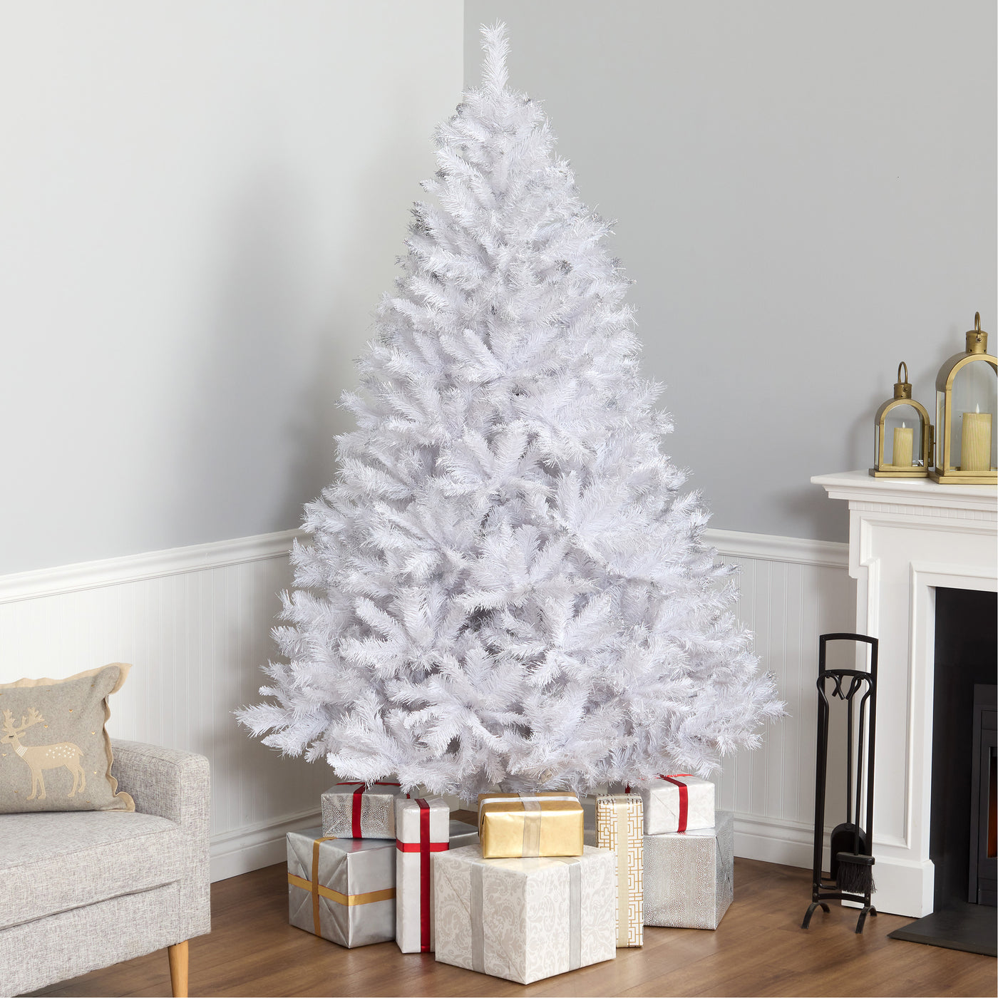 7.5 ft. Pre-Lit Winchester Pine White Tree with Clear Lights and Silver Glitter - National Tree Company