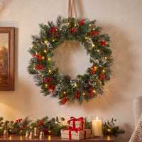 24 in. Pre-Lit Wintry Pine Wreath with Warm White LED Lights, Plug-In - National Tree Company
