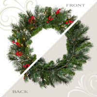 24 in. Pre-Lit Wintry Pine Wreath with Warm White LED Lights, Plug-In - National Tree Company