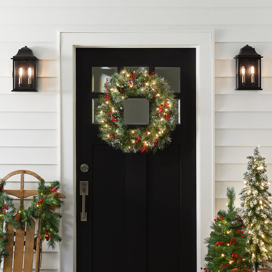 24 in. Pre-Lit Wintry Pine Wreath with Clear Lights