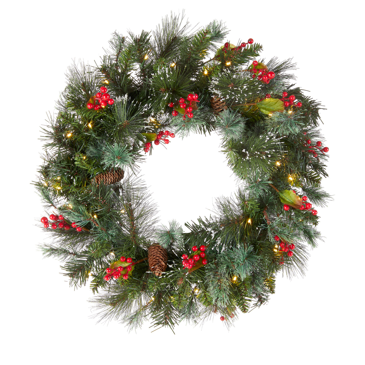 24 in. Pre-Lit Wintry Pine Wreath with Clear Lights - National Tree Company