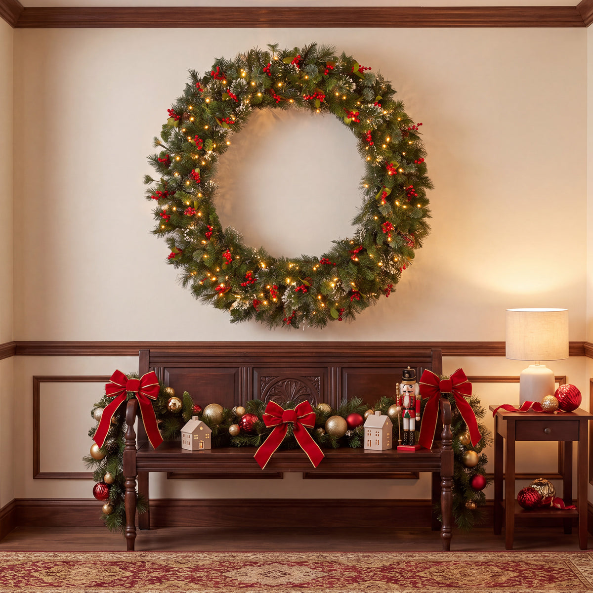 48 in. Pre-Lit Wintry Pine Wreath with Clear Lights, Plug-In - National Tree Company