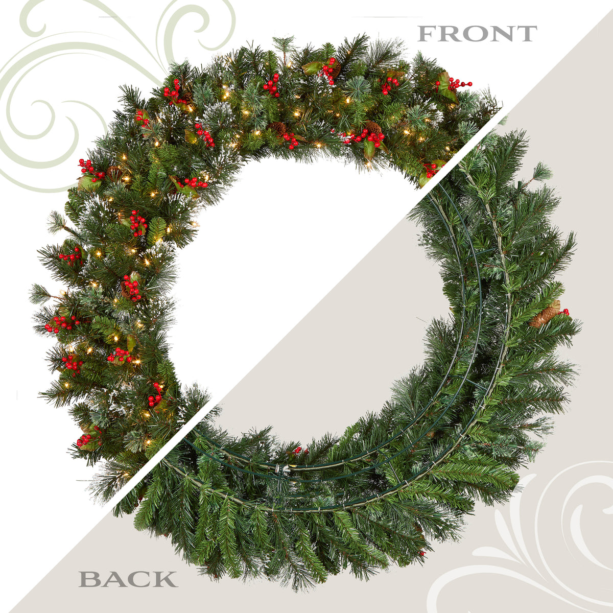 48 in. Pre-Lit Wintry Pine Wreath with Clear Lights, Plug-In - National Tree Company