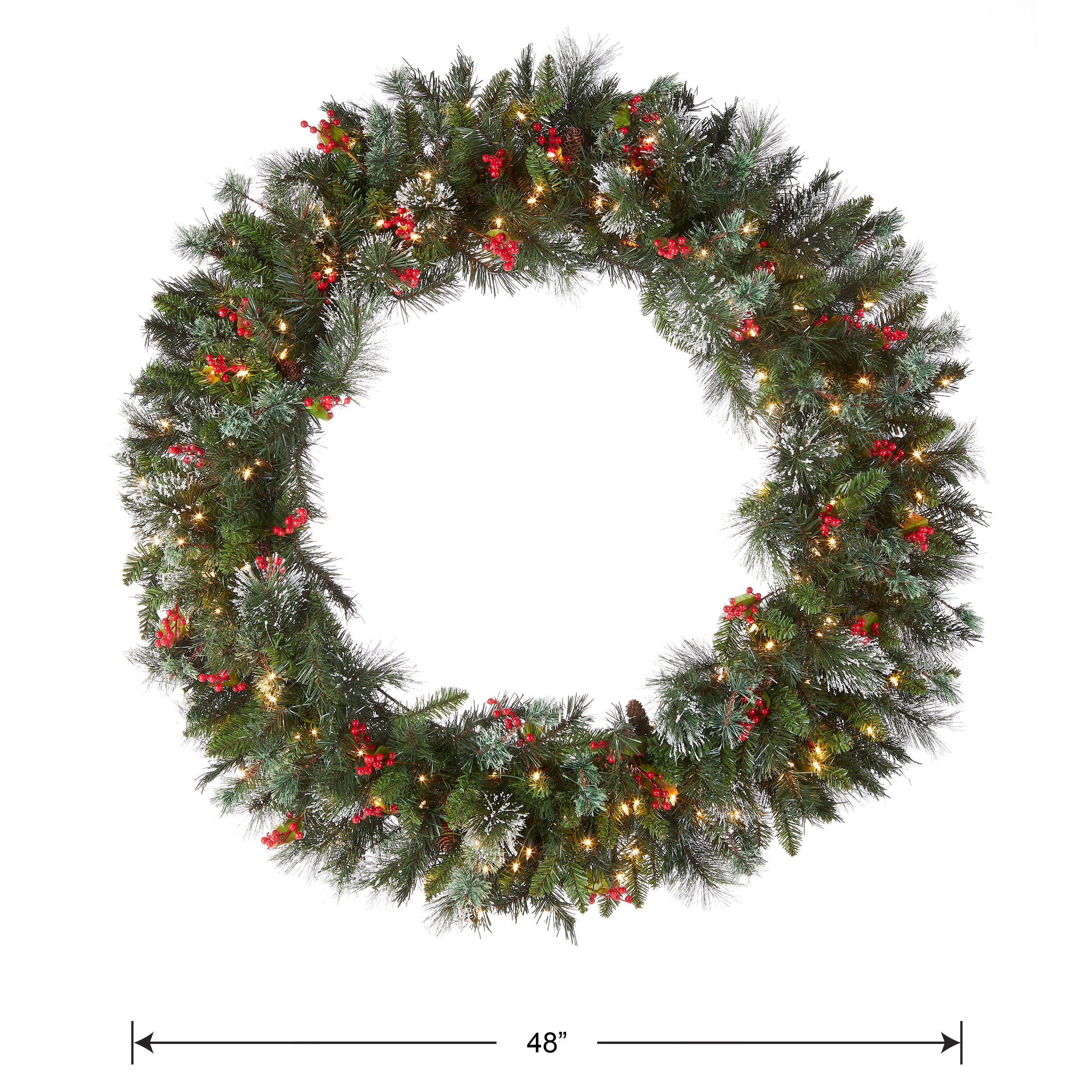 48 in. Pre-Lit Wintry Pine Wreath with Clear Lights, Plug-In