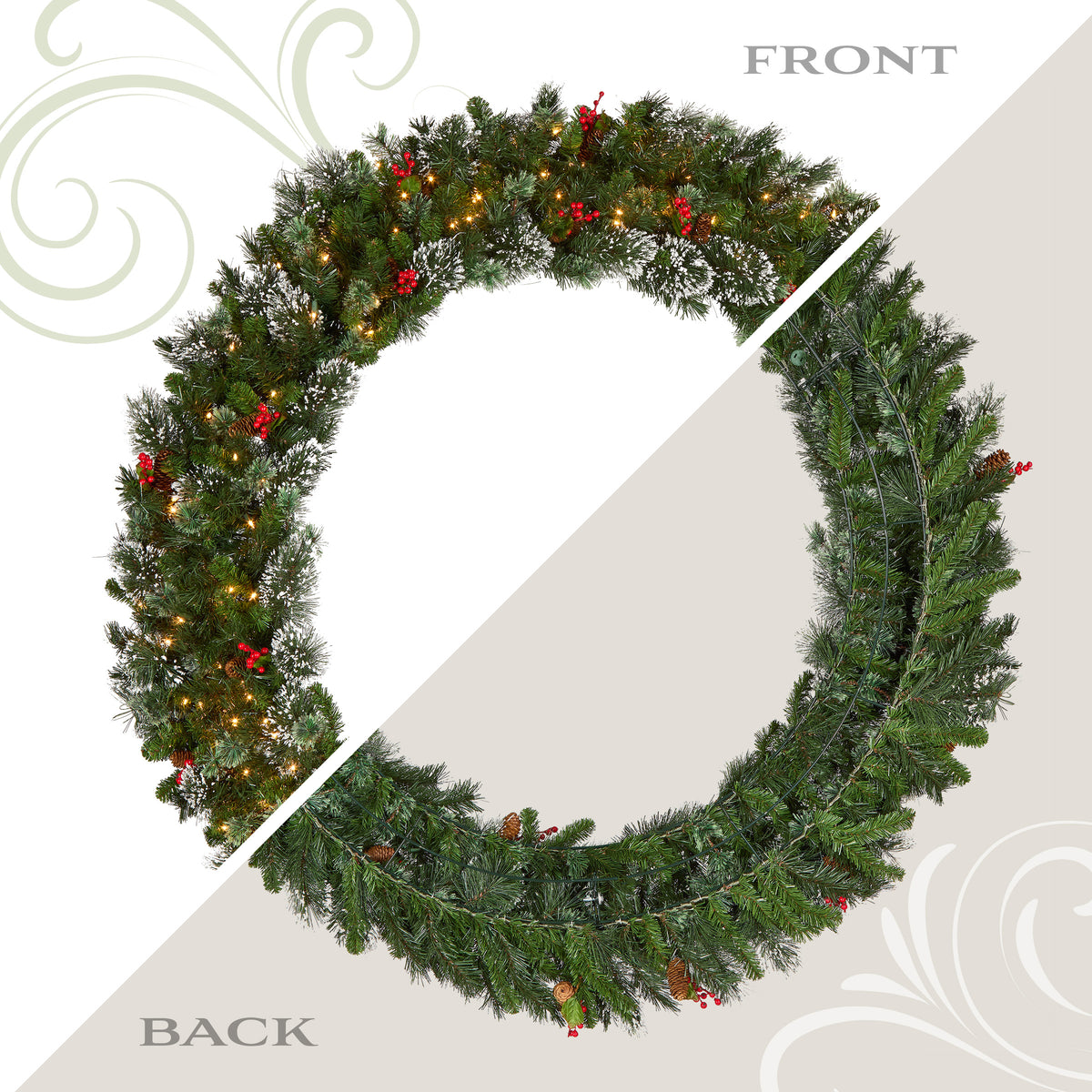 60 in. Pre-Lit Wintry Pine Wreath with Warm White Lights, Plug-In - National Tree Company