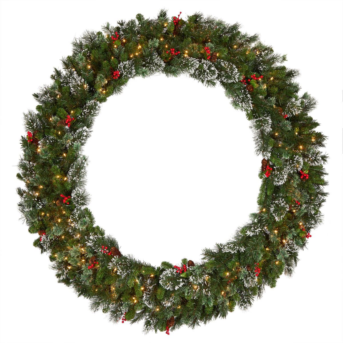 60 in. Pre-Lit Wintry Pine Wreath with Warm White Lights, Plug-In - National Tree Company