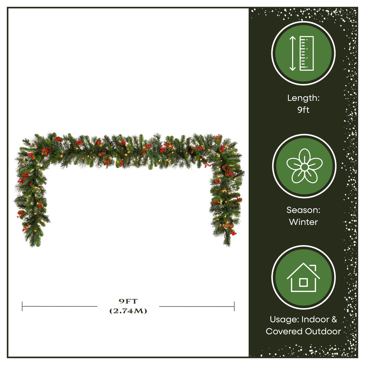 9 ft. Pre-Lit Wintry Pine Garland with Clear Lights, Plug-In - National Tree Company