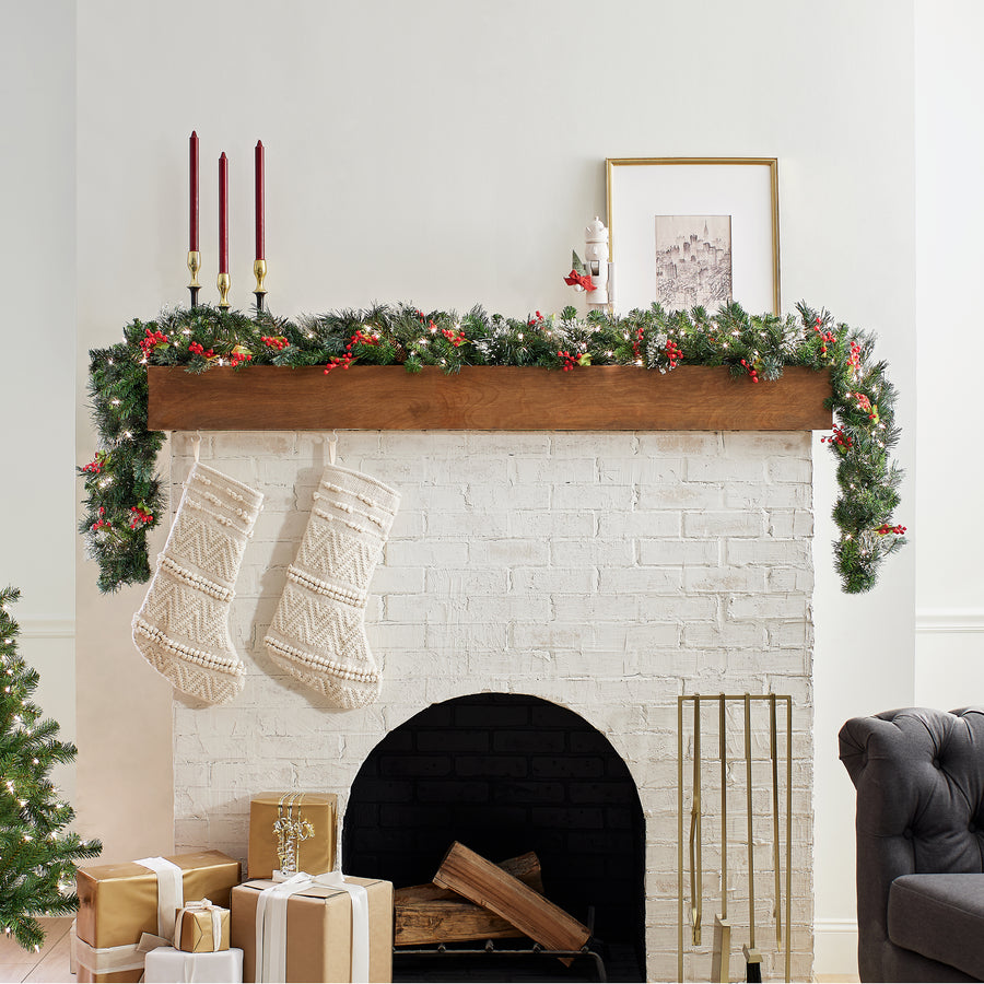 9 ft. Pre-Lit Wintry Pine Garland with Clear Lights, Plug-In