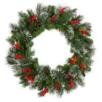 24 in. Pre-Lit Wintry Pine Wreath with Warm White LED Lights - National Tree Company