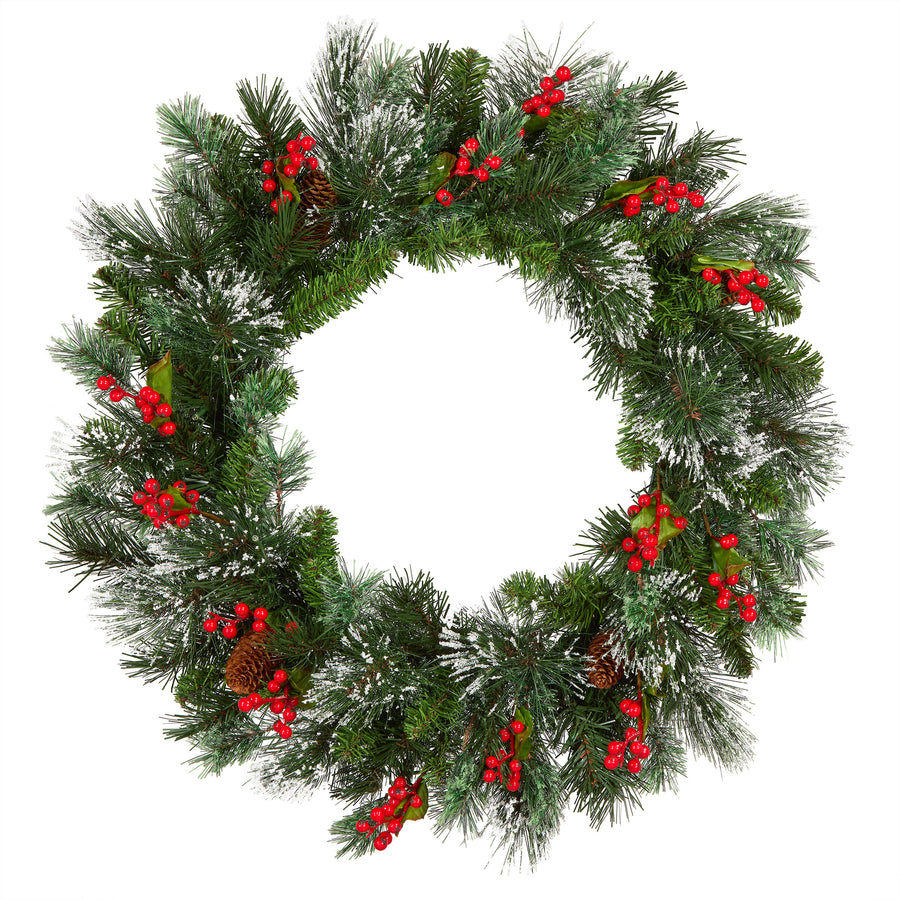 24 in. Pre-Lit Wintry Pine Wreath with LED Lights - National Tree Company