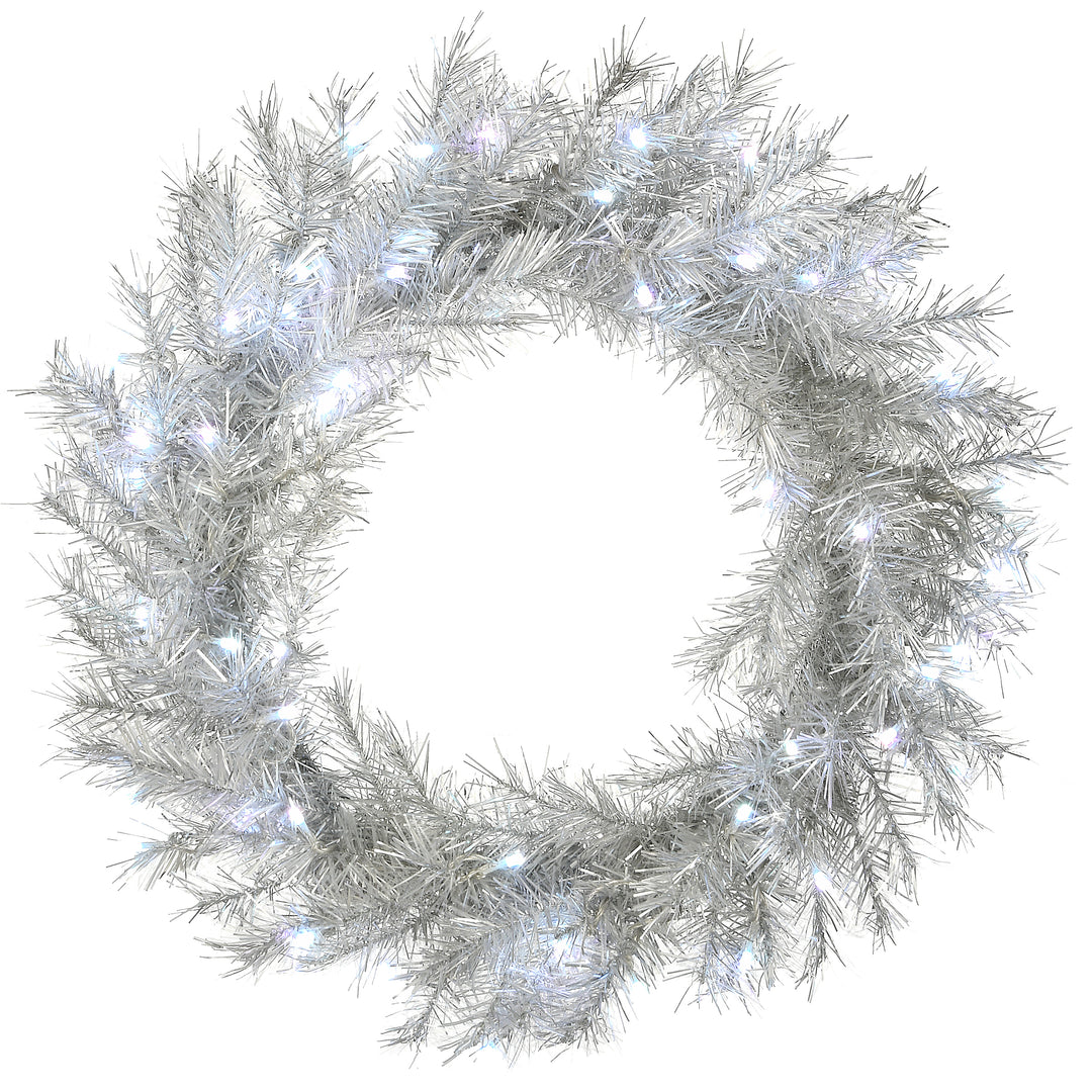 24" Pre-Lit Crystal Silver Metallic Wreath