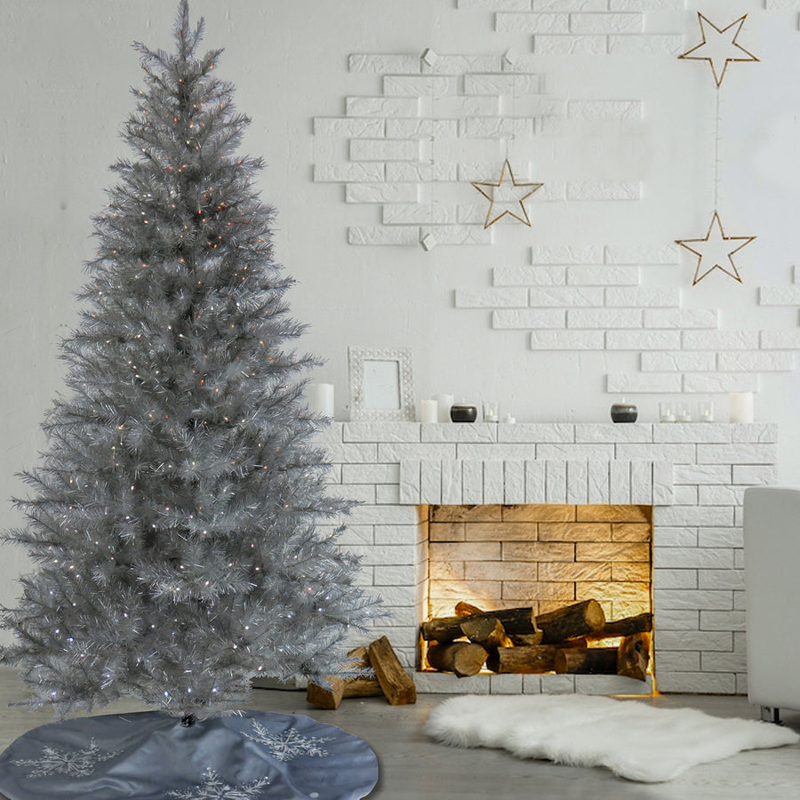 7.5 ft. Pre-Lit Christmas Crystal Pine Silver Metallic Tree