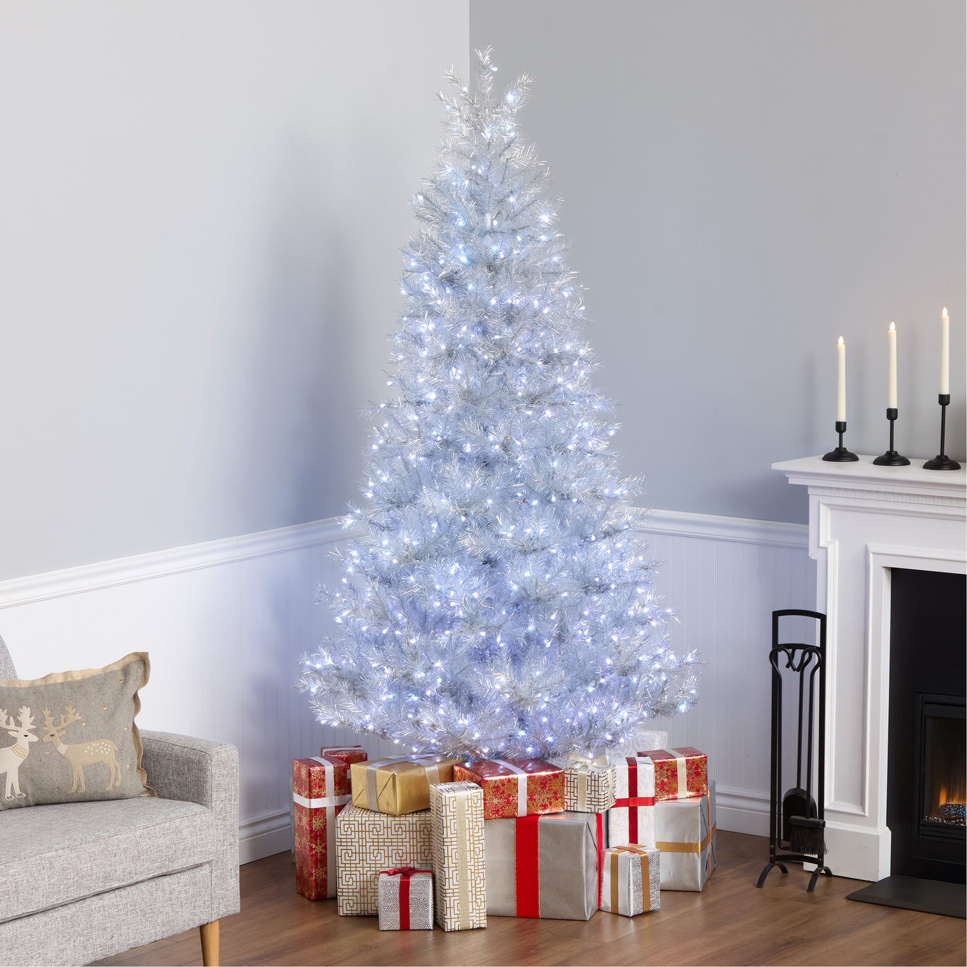 7.5 ft. Pre-Lit Christmas Crystal Pine Silver Metallic Tree, Plug-In - National Tree Company