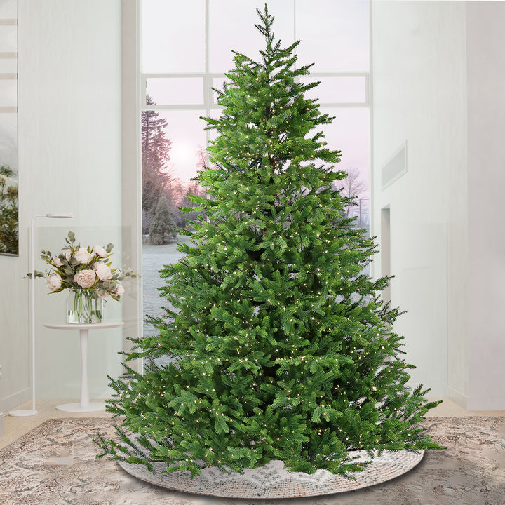9ft Pre-lit Artificial Christmas Noble Fir Hinged Tree, 4240 Dual Color Changing Rice Lights- UL