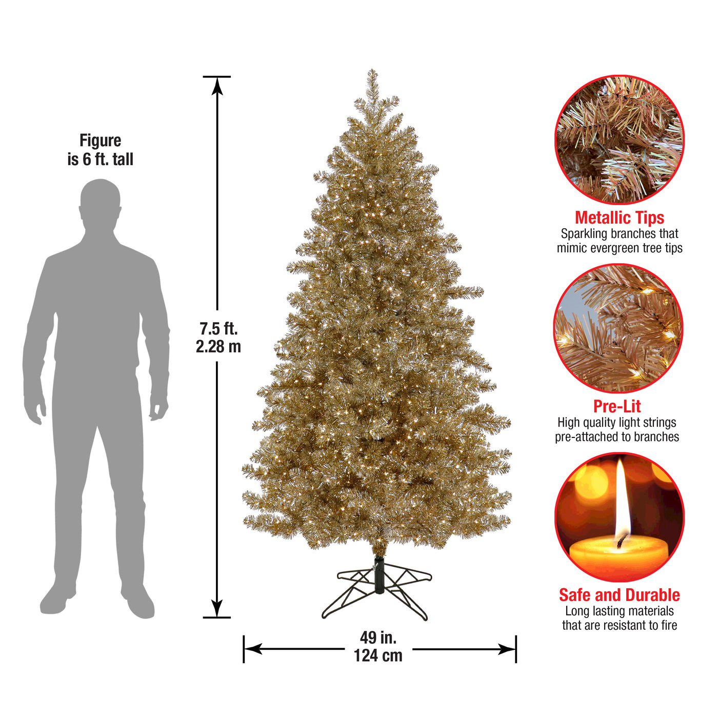 7.5 ft. Pre-Lit Christmas Platinum Metallic Tree, Plug-In - National Tree Company