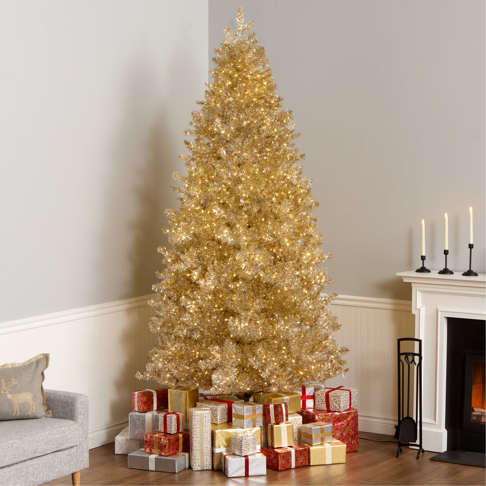 9 ft. Pre-Lit Christmas Platinum Metallic Tree with LED Infinity Light ...