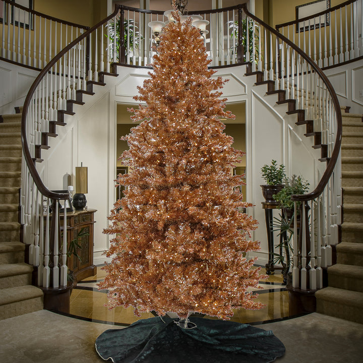 Pre-Lit Artificial Rose Gold Christmas Tree, with Warm White LED Lights, Plug in, 9 ft