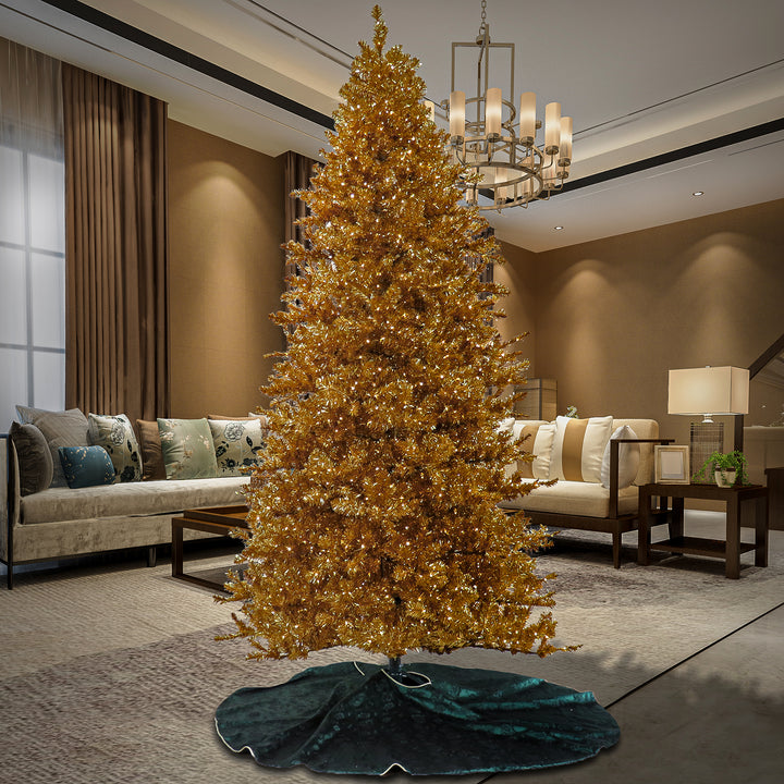 Pre-Lit Artificial Gold Christmas Tree, with Warm White LED Lights, Plug in, 10 ft