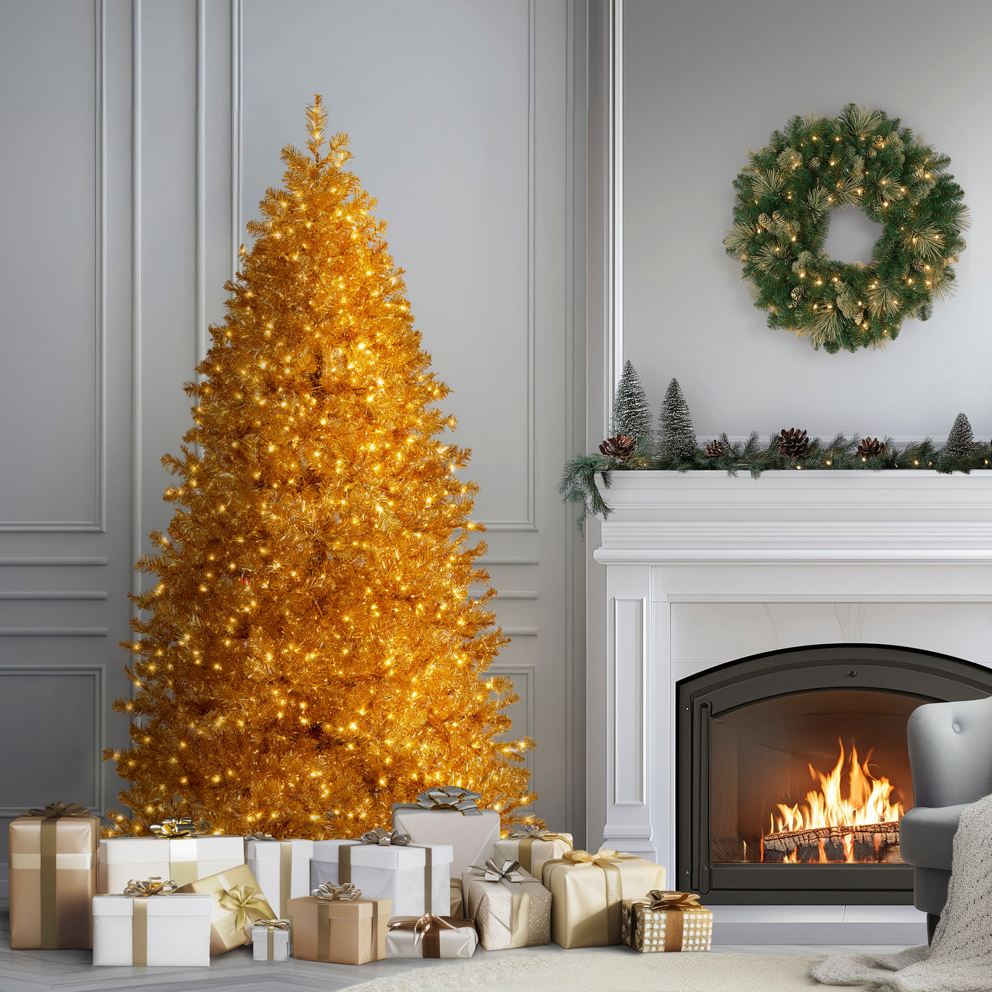 7.5 ft. Pre-Lit Christmas True Gold Metallic Tree - National Tree Company
