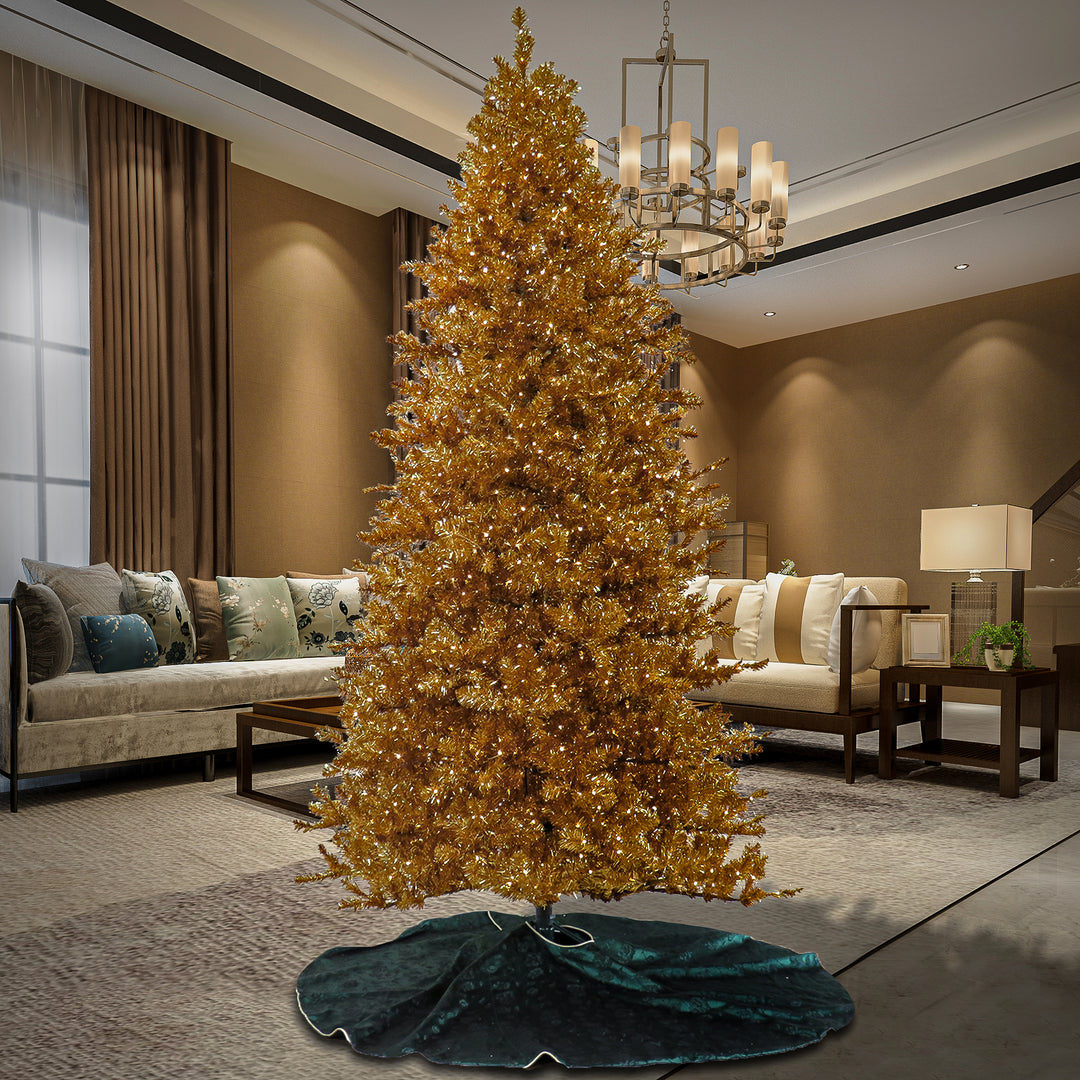 Pre-Lit Artificial Gold Christmas Tree, with Warm White LED Lights, Plug in, 9 ft