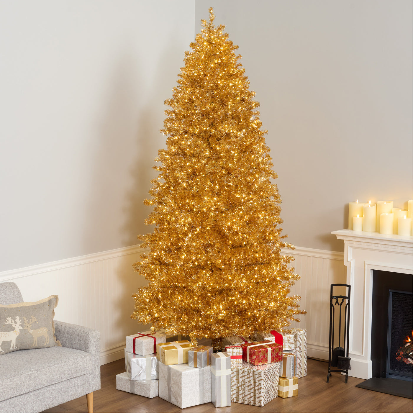 National Tree Company 9 ft Pre-Lit Gold Metallic Full Artificial Christmas Tree, 2,000 LED Lights