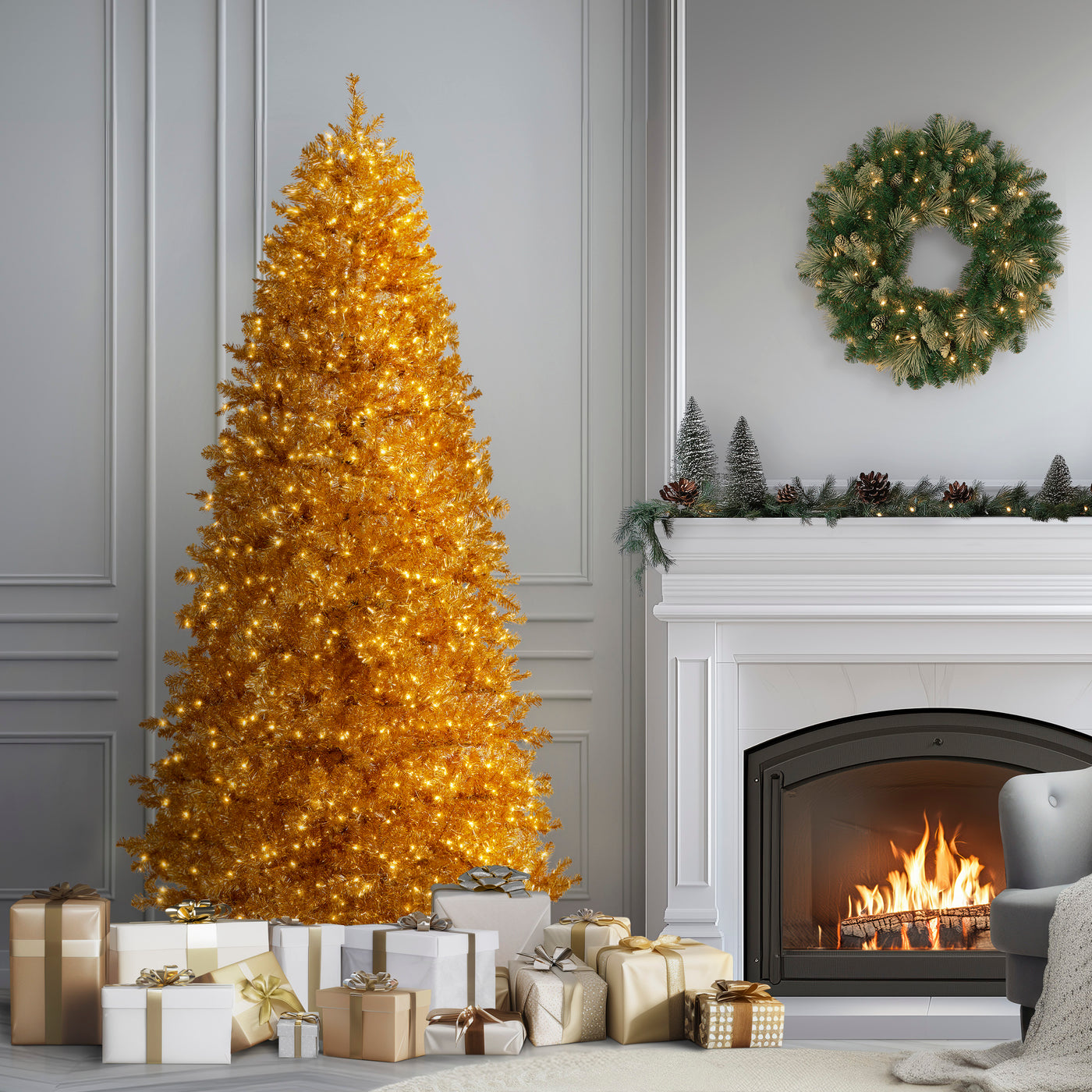 9 ft. Pre-Lit Christmas True Gold Metallic Tree - National Tree Company