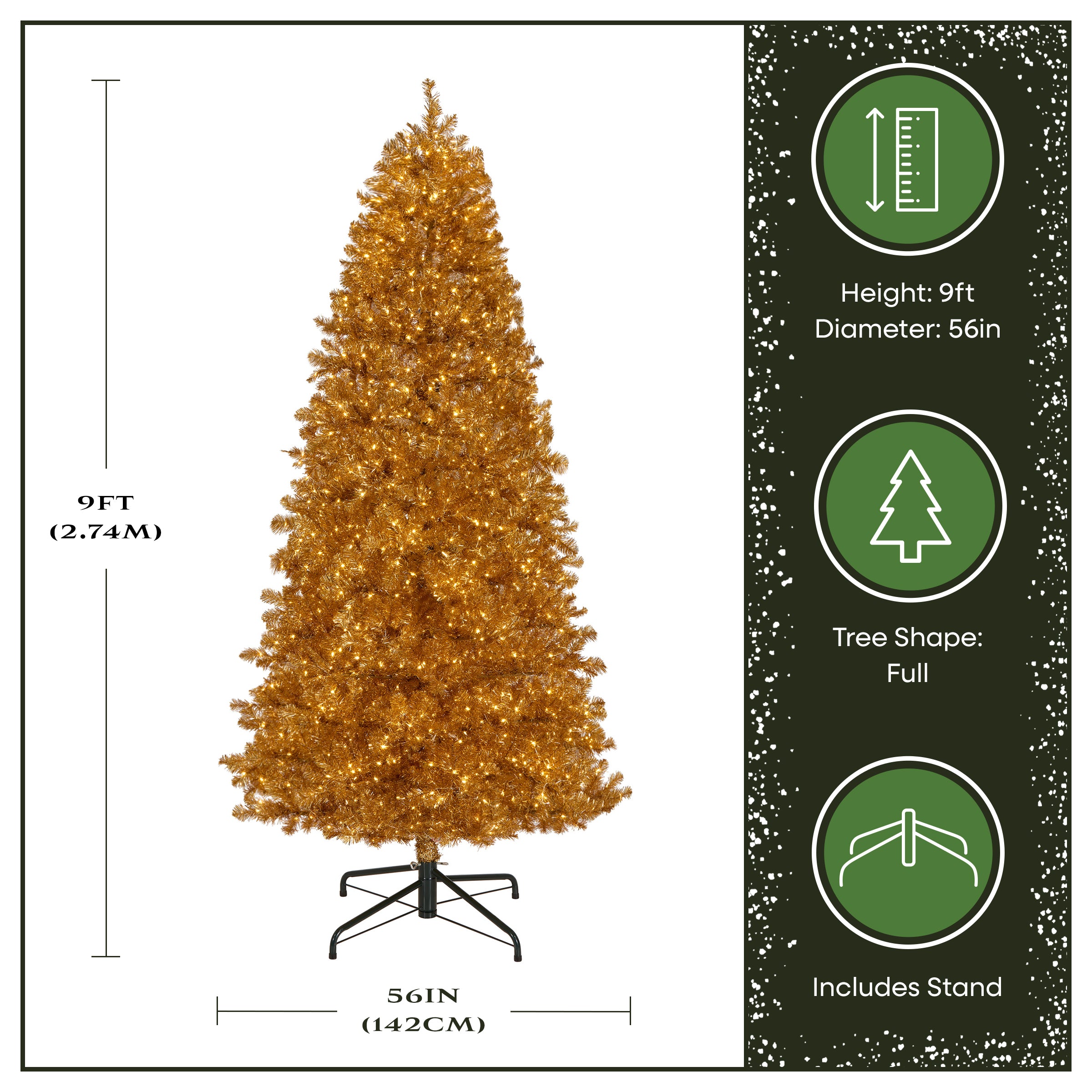 9 ft. Pre-Lit Christmas True Gold Metallic Tree with LED Infinity