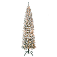 7.5 ft. Pre-Lit Acacia Pencil Slim Flocked Tree with Clear Lights - National Tree Company