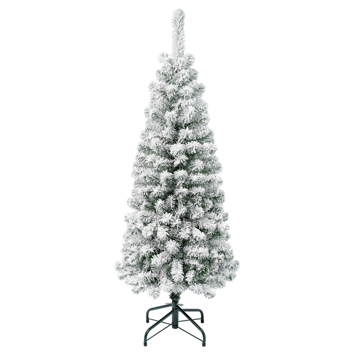 First Traditions Acacia Flocked Tree Slim Christmas Tree, 4.5 ft