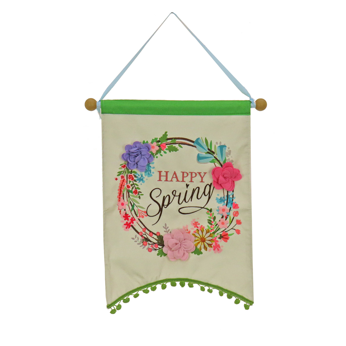 Happy Spring Hanging Banner Decoration, White, Easter Collection, 18 Inches - National Tree Company