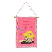 Happy Easter Hanging Banner Decoration, Pink, Easter Collection, 18 Inches - National Tree Company