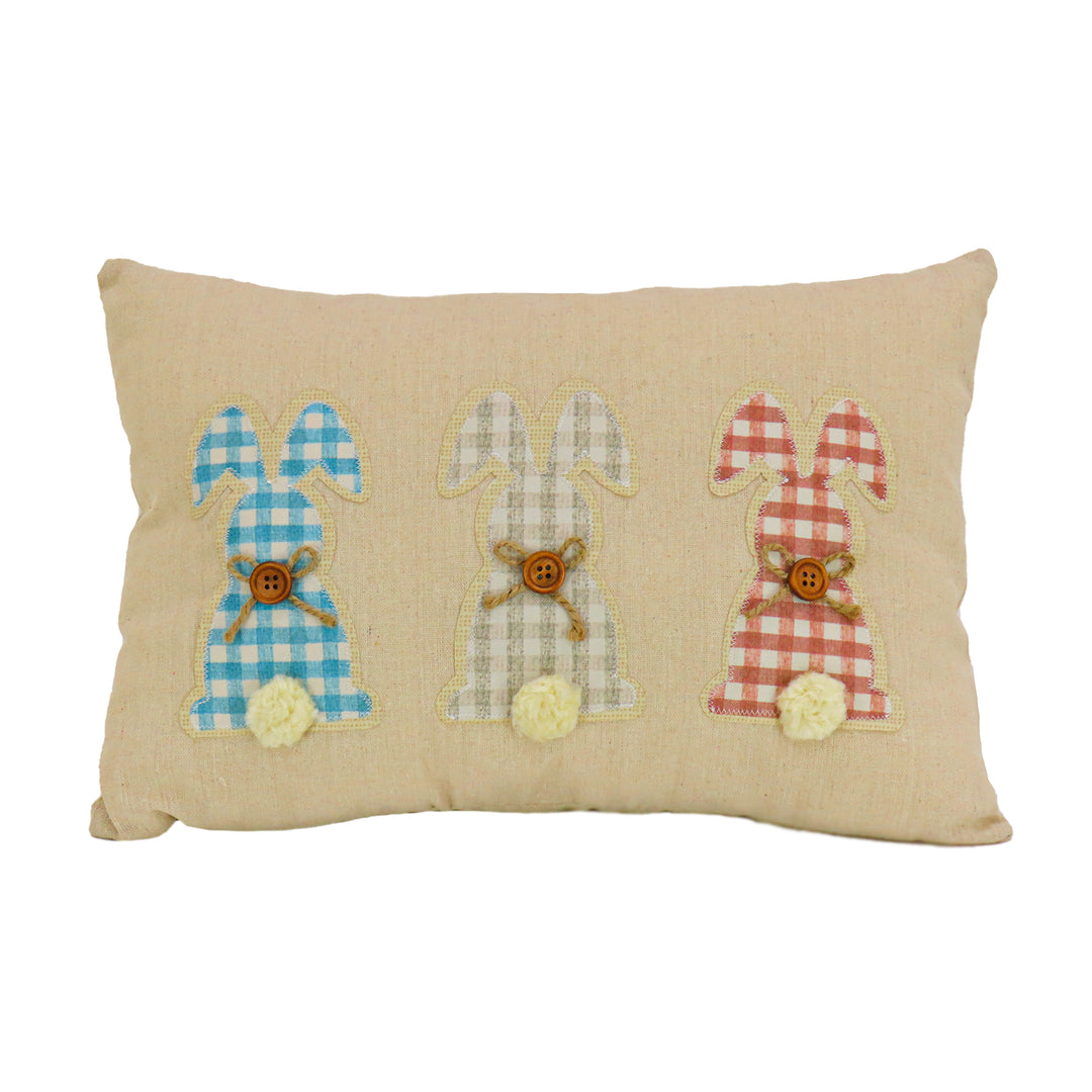 Plaid Bunnies Decorative Pillow, Beige, Easter Collection, 18 Inches