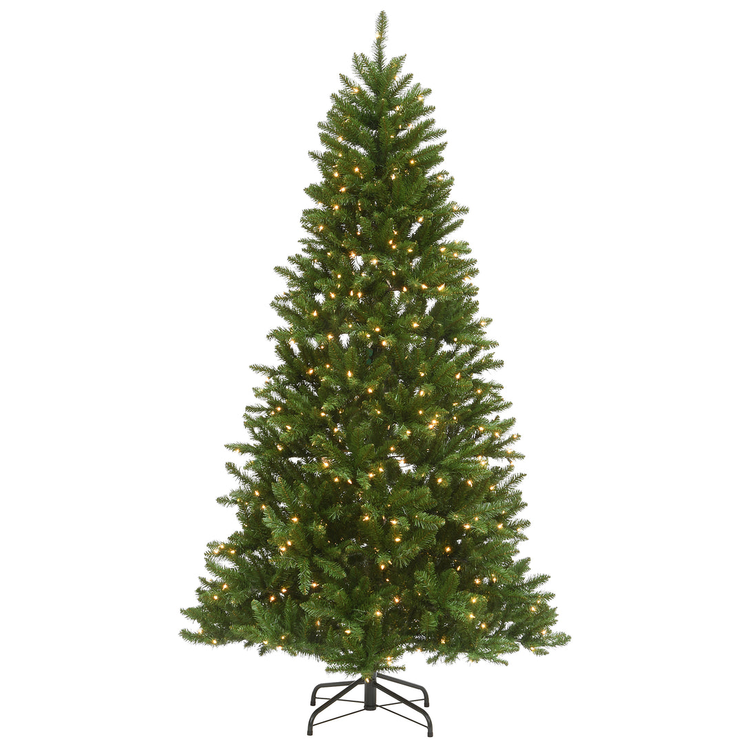 Pre-Lit Artificial Christmas Tree, Peyton Spruce, Green, White Lights, Includes Stand, 6.5 Feet