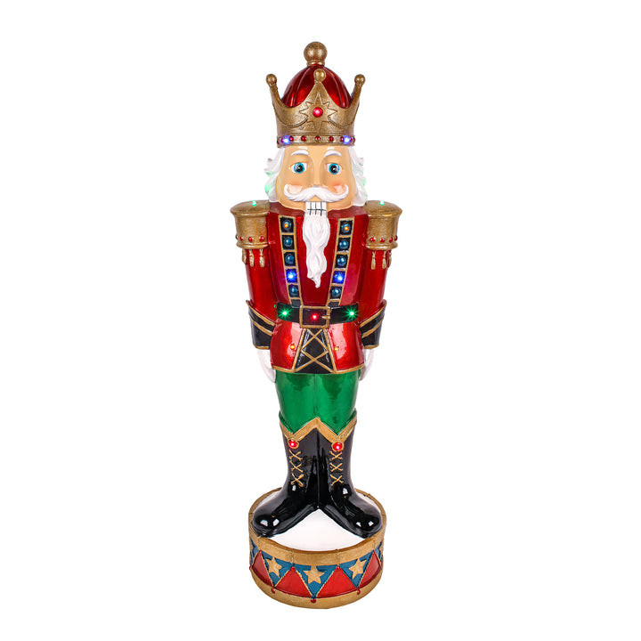 Pre-Lit Nutcracker Christmas Decoration with Multicolor LED Lights with Hand Painted Details, Plug In, Red, 36 in