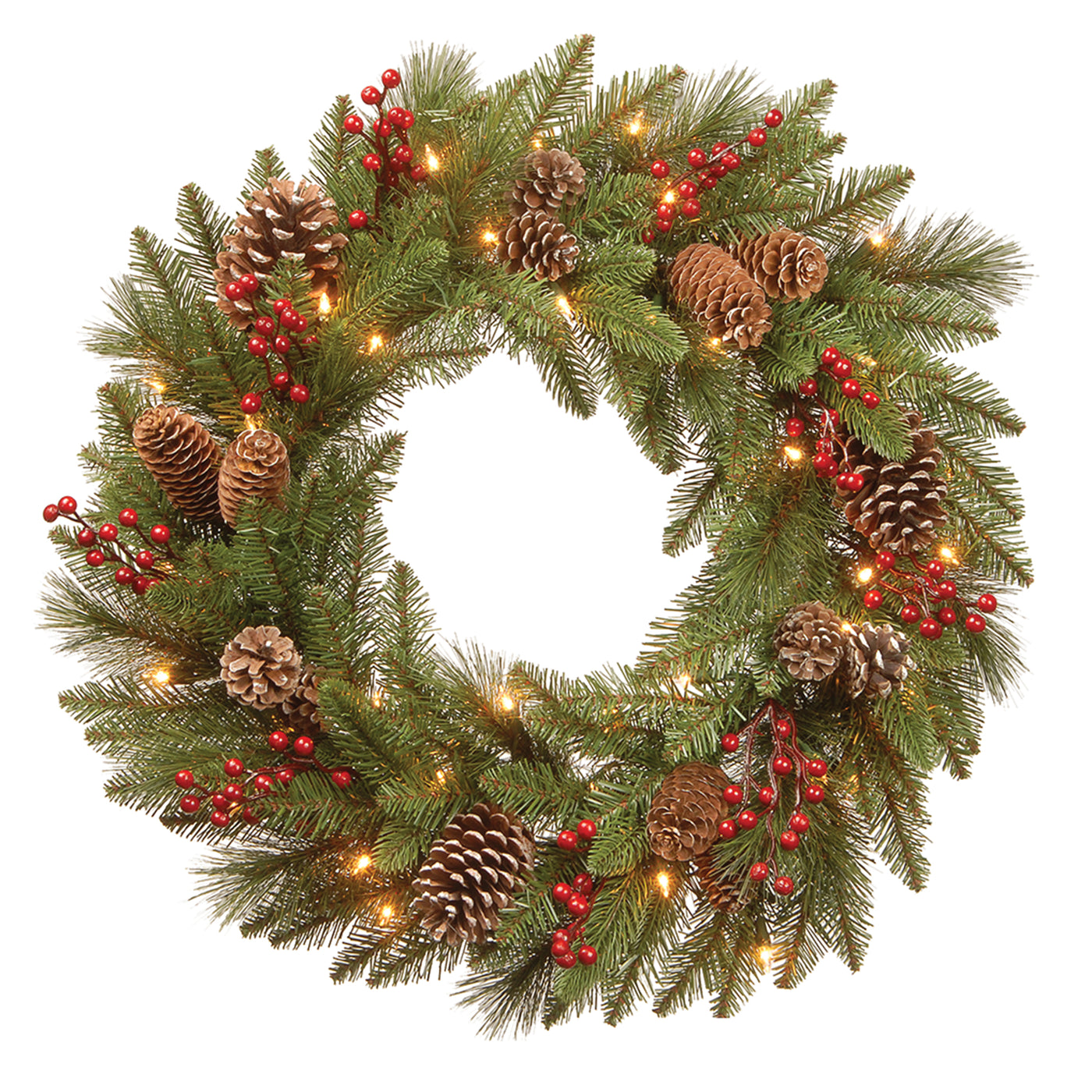 24 in. Pre-Lit Bristle Berry Wreath with LED Lights - National Tree Company