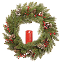 24 in. Bristle Berry Wreath with Single Candle - National Tree Company