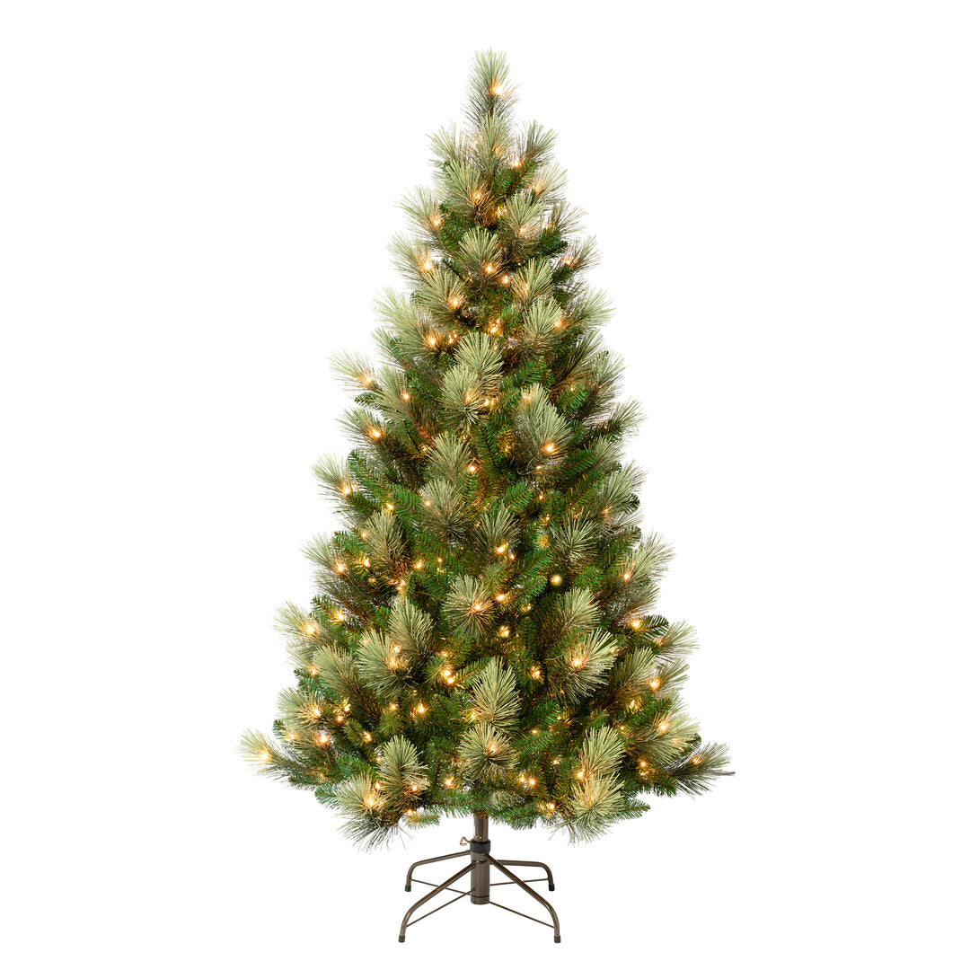 First Traditions Pre-Lit Charleston Pine Snowy Slim Christmas Tree, Clear Incandescent Lights, Plug In, 6 ft