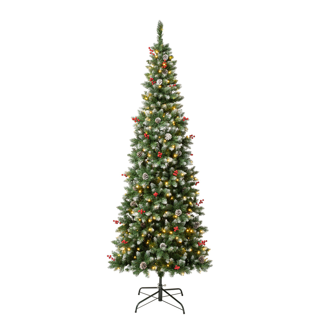 First Traditions Pre-Lit Cullen Slim Christmas Tree with Hinged Branches, Warm White LED Lights, Plug In, 7.5ft