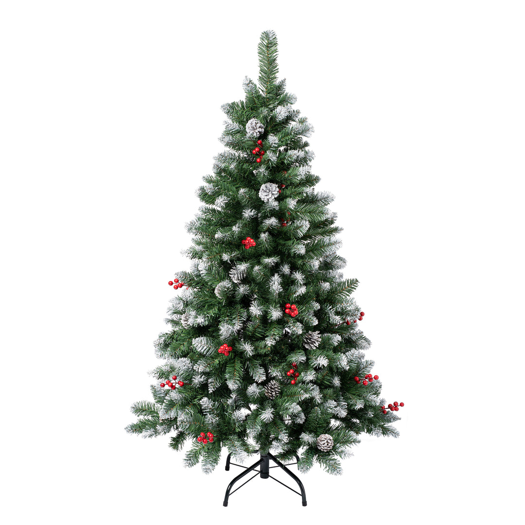First Frosted Traditions Christmas Tree with Hinged Branches,  Pinecones and Red Berries, 4.5 ft