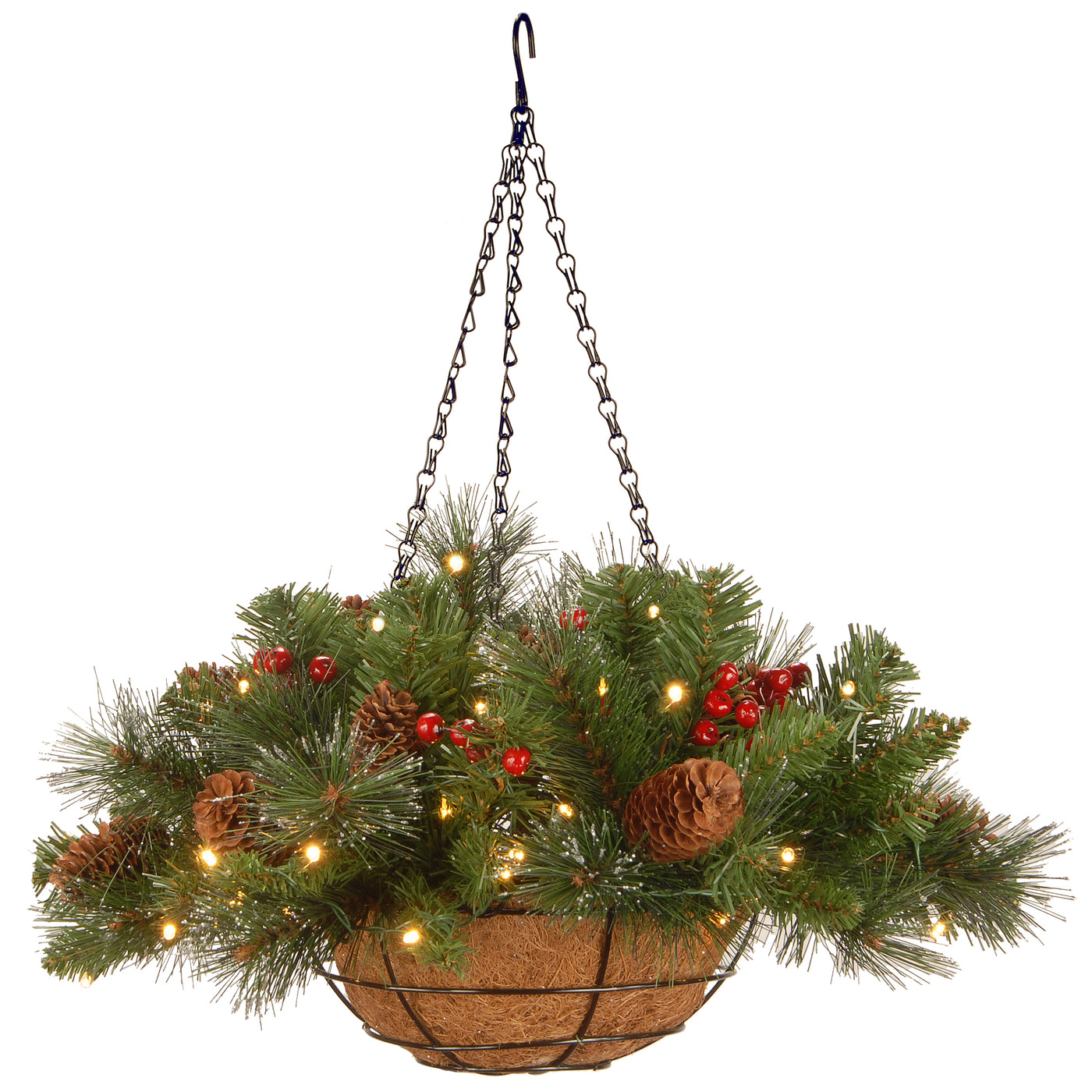 16 in. Pre-Lit Crestwood Spruce Hanging Basket with LED Lights - National Tree Company