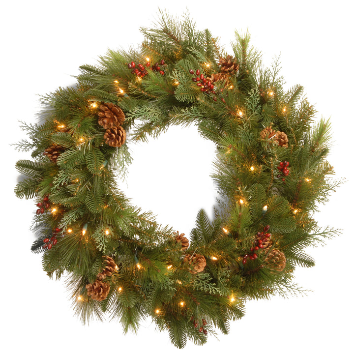 30in Decorative Collection Noble Mixed Wreath with Battery Operated Warm White LED Lights